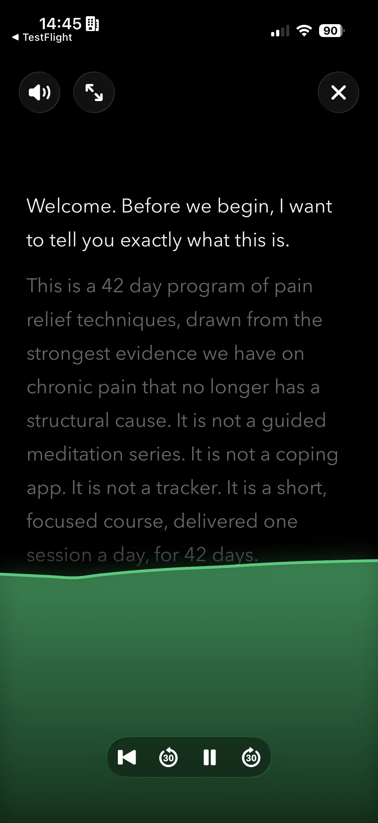 Relief app screenshot: audio session